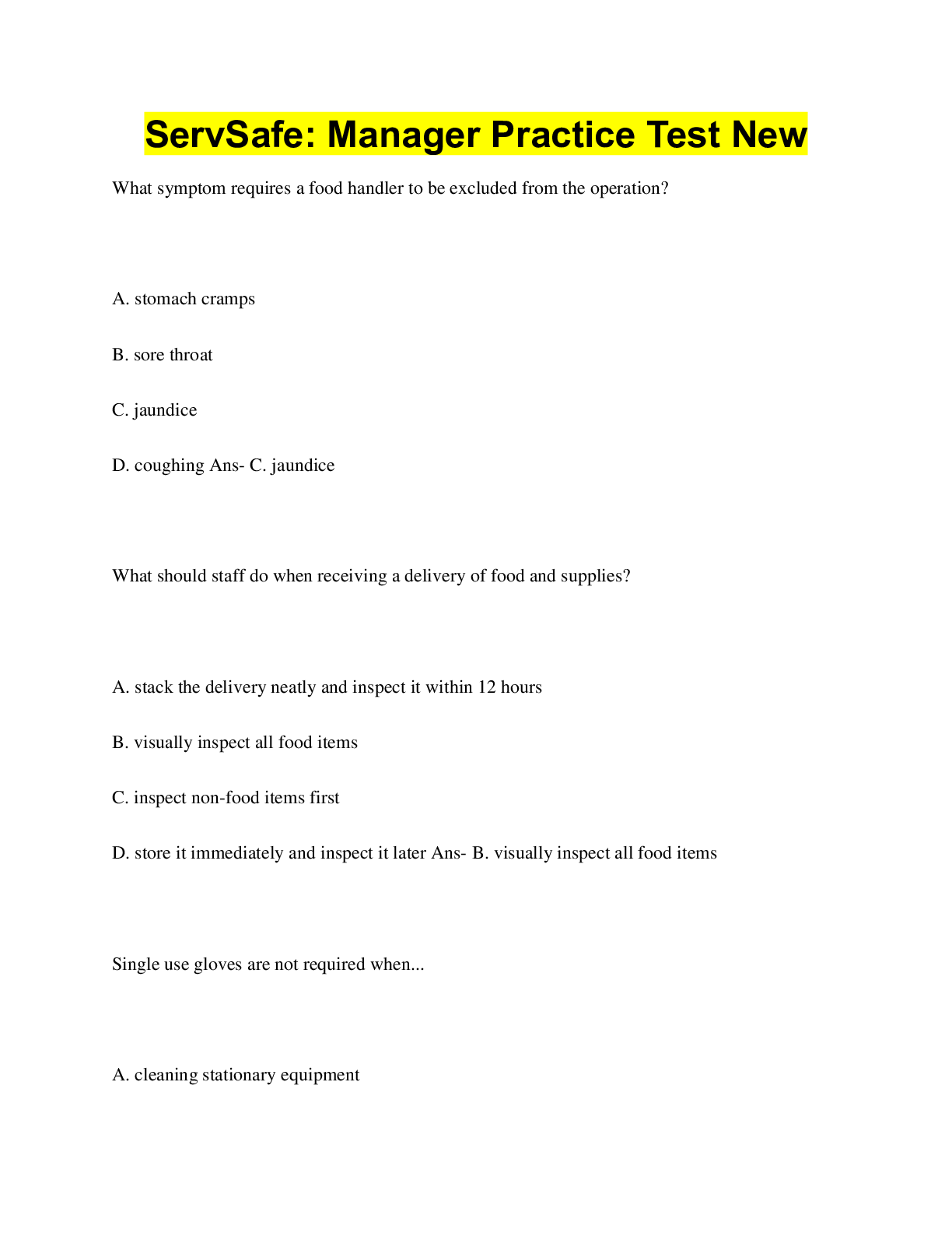 Preview image for ServSafe: Manager Practice Test New